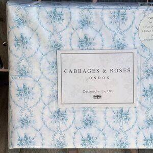 Cabbages & Roses FULL Size Julia China Blue Floral Sheet Set - all cotton